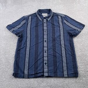 Madewell Shirt Mens Medium Blue Stripes Easy Fit Hemp Blend‎ Button Up Breezy